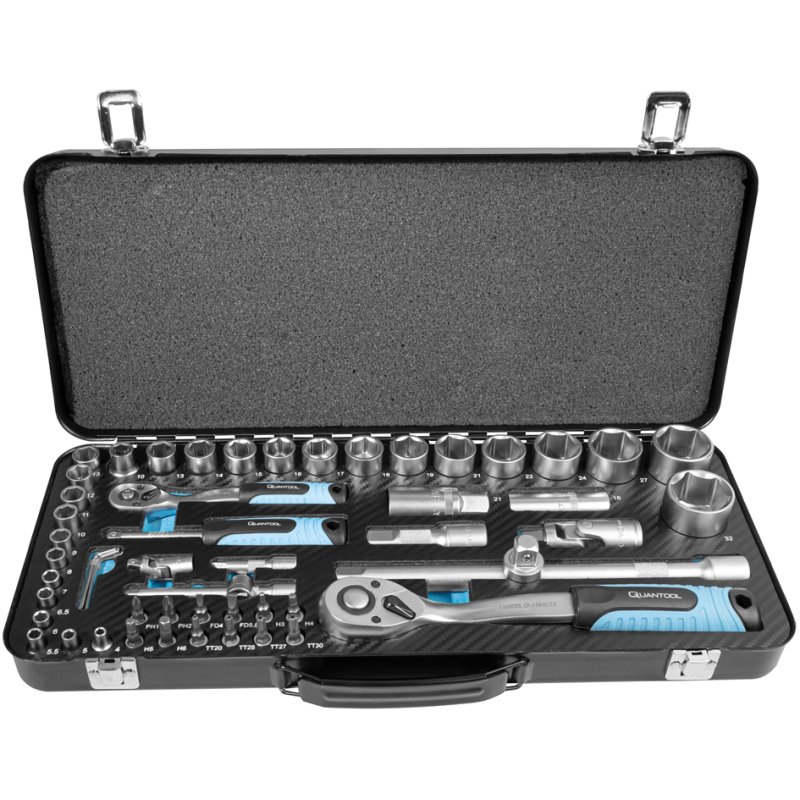 QUANTOOL dopsleutel- en bit-set, 56-delig in koffer